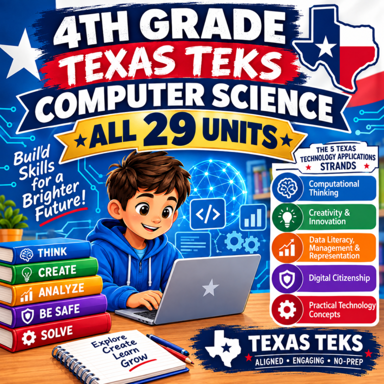 4th Grade Computer Science Curriculum: Every Texas TEKS §126.9 Standard, No Prep